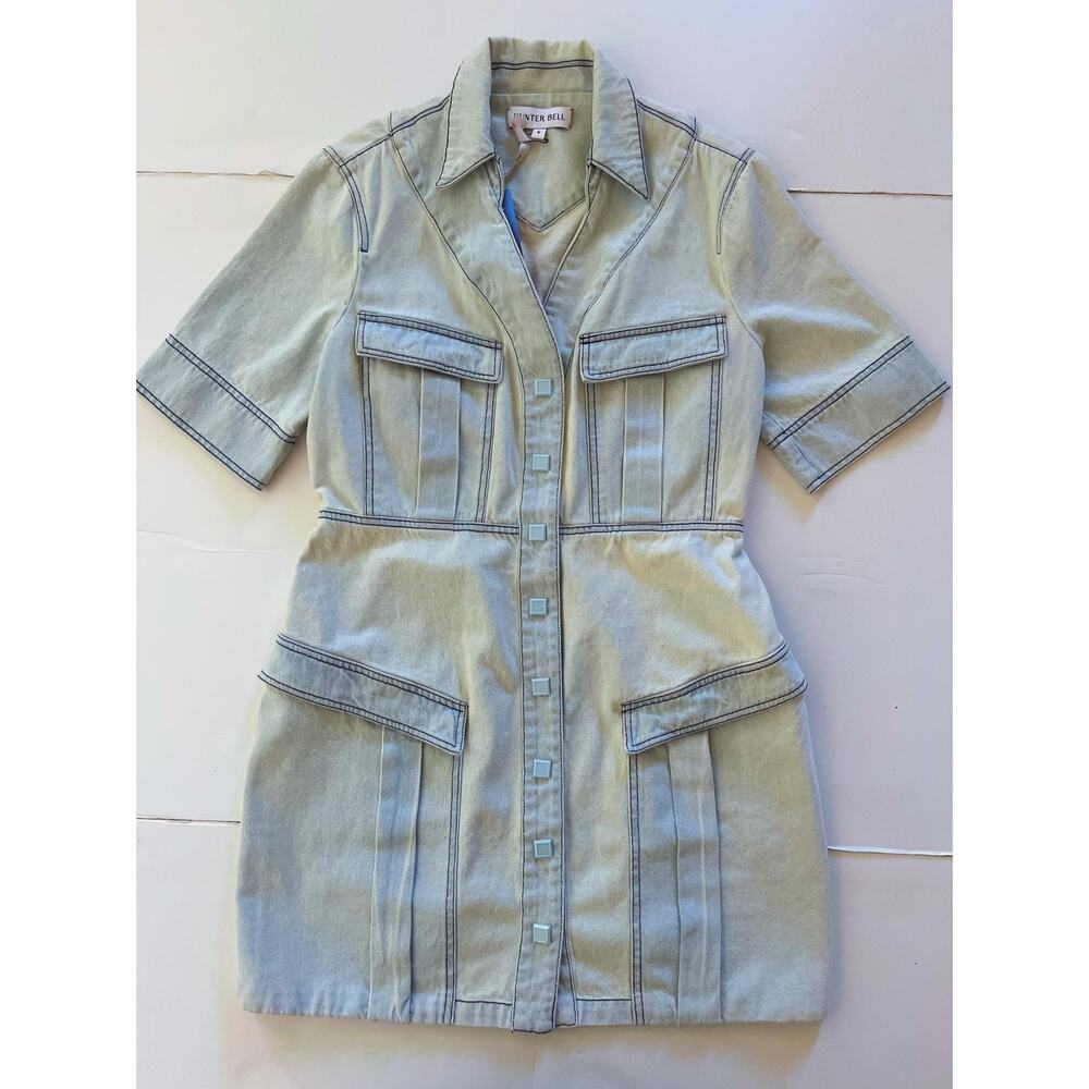 Hunter Bell Melanie Dress Womens 6 Light Denim Shirt Mini Button Front Pockets